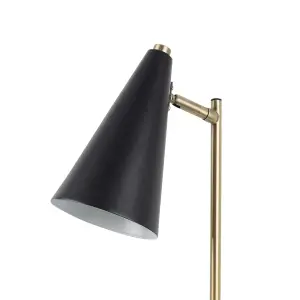 First Choice Lighting Set of 2 Task Matt Black and Antique Brass Task Table Lamps