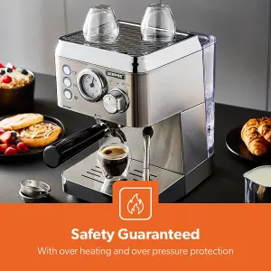 Geepas 1140W Espresso & Cappuccino Coffee Machine & Conical Burr Coffee Grinder Combo Set