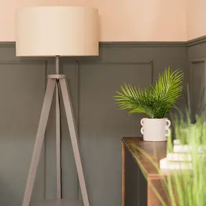 ValueLights Morrigan Modern Grey Wood Tripod Design Floor Lamp Base with Storage Shelf