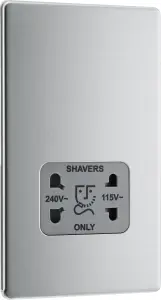 BG Electrical FBS20G Nexus Screwless Flat-Plate Shaver Socket Outlet Brushed Steel Grey Insert Dual Voltage 115V - 230V