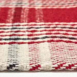 Homescapes Walker Red Tartan Check Non-Slip 100% Wool Rug, 70 x 120 cm