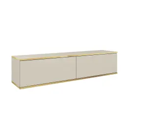 Oro Floating TV Cabinet in Beige - Sleek and Minimalist Wall-Mounted Media Console with Doors (W1350mm x H300mm x D320mm)