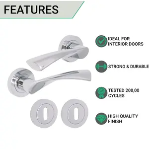 EAI - Swept Door Handle and Keyhole Escutcheon - 140mm x 50mm - Polished Chrome