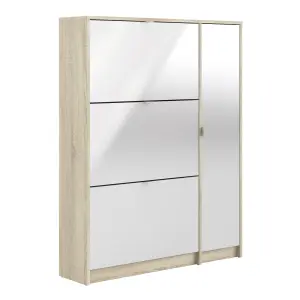 Shoe cabinet w. 3 tilting doors and 2 layers +  1 door