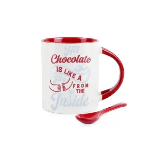 Purely Home Hot Chocolate Mug & Spoon Set - Red Ceramic Tea Coffee Gift/Present