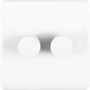 2 Gang Rotary Dimmer Switch 2 Way LED SCREWLESS MATT WHITE Light Dimming Wall