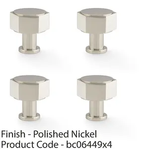 4 PACK - Industrial Hex Cabinet Door Knob - 33mm Polished Nickel Cupboard Pull Handle