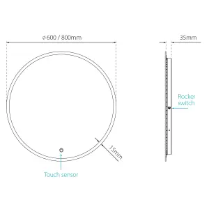 Sensio Como Round Wall-mounted Bathroom Illuminated Colour-changing mirror (H)60cm (W)60cm