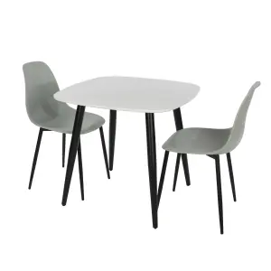 Core Products Aspen White 80cm Square Dining Table with 2 Light Grey Plastic Curve Design Chairs