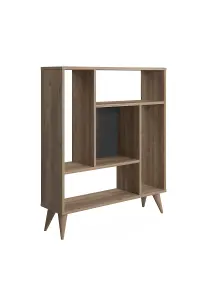 Norm Bookcase with 5 Compartments Display Unit, 90 x 25 x 105 cm Free Standing Shelves, Bookshelf, Open Cabinet, Oak