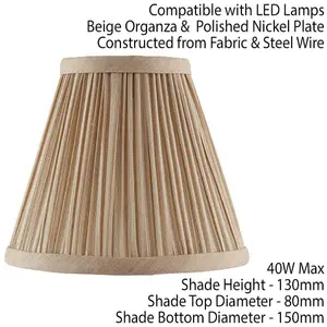 6" Luxury Round Tapered Lamp Shade Beige Pleated Organza Modern Elegant Drum