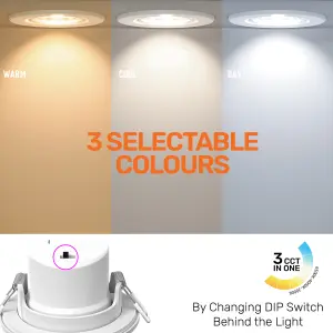 paul russells LED Downlight White Tilt Recessed Ceiling Spotlight 4.8W 500 Lumens, IP44, Colour Changeable CCT3 Pack of 10