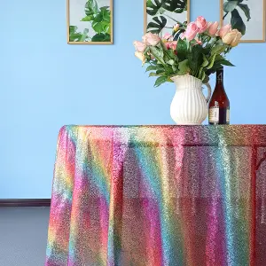 Neel Blue 70 Inch Round Sequin Tablecloth, Rainbow