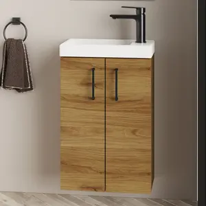 Mino 400mm Caramel Oak Wall Hung Cloakroom Vanity