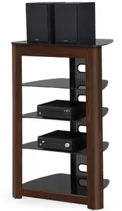 Centurion Supports Zinnia 5-Shelf Black with Walnut Fascia Flat Screen TV, Hi-Fi, AV Rack Glass Stand