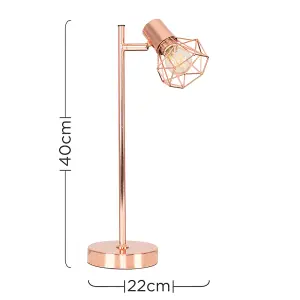 ValueLights Angus Pair of - Style Metal Basket Cage Desk Lamps In Copper Finish - Complete with 4w LED Filament Bulbs 2700K