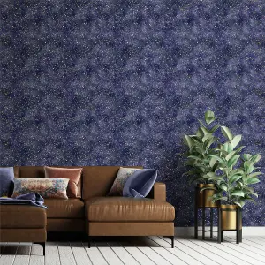 Twinkle Twinkle Wallpaper Blue / Gold Muriva 218501