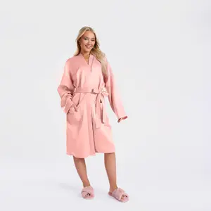 Luxury Satin Robe Womens Dressing Gown Ladies Soft Nightwear, Blush - L/XL