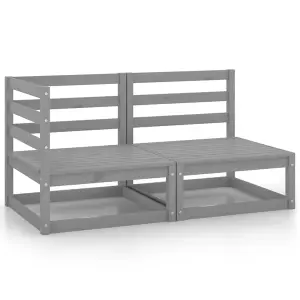 2 Piece Garden Lounge Set Grey Solid Pinewood