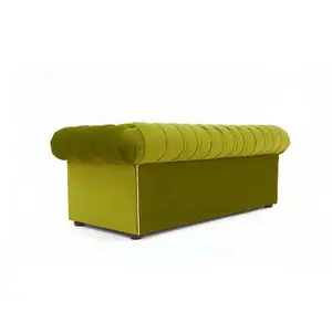 Chesterfield 3 Seater Malta Grass Green Real Velvet Fabric Sofa In Classic Style