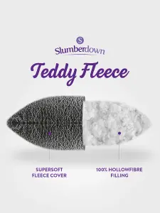 Slumberdown Teddy Fleece Pillow 1 Pack Medium Support Back Sleeper Pillow for Back Pain Relief Super Soft Fleecy Cover 48x74cm