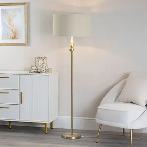 ValueLights Marissa Gold Stacked Ball Floor Lamp with Natural Drum Shade