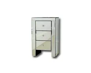 Mirrored Bedside Table 3 Drawer Beveled Edges - D Pro T Homeware