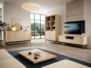 Elegant Japandi TV Cabinet H570mm W1530mm D390mm in Oak Linea - Scandinavian-Inspired Media Centre