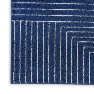 Navy Blue Easy to Clean Abstract Geometrical Luxurious Modern Rug for Living Room, Bedroom - 119cm X 180cm