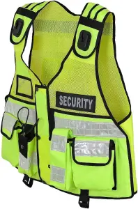 RAC3 High-Vis Security Vest, Reflective Strips, Body Camera Mount, Multiple Pockets, Fits upto 5XL, Available in 5 Colors (Yellow)