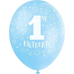 Unique Party Latex 1st Birthday Balloons (Pack of 5) Blue (One Size)