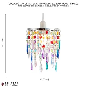 Modern Waterfall Design Pendant Shade with Multi Colour Acrylic Drops and Beads