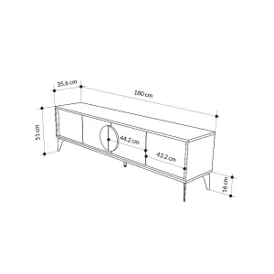 Decortie Gora Modern TV Unit Oak, White 180(W)cm with 4 Doors Storage TV Cabinet Entertainment Metal Legs