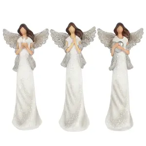 Something Different Peace Pray Love Metallic Angel Ornament Set (Pack of 3) White/Silver (One Size)