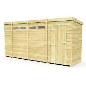 14 x 4 Feet Pent Security Shed - Single Door - Wood - L118 x W417 x H201 cm