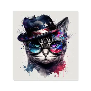 American Shorthair Cat Face Splashart Premium Glass Kitchen Splashback W900mm x H750mm