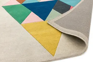 Multicoloured Wool Handmade Luxurious Modern Chequered Geometric Rug Easy to clean for Living Room and Bedroom-120cm X 170cm