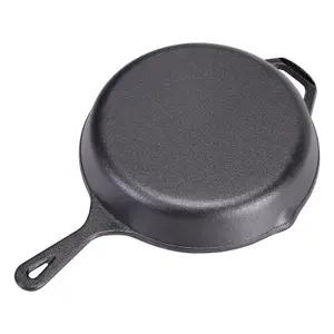 Black Round Cast Iron Kitchen Grill Skillet Frying Pan with Short Handle W 30cm