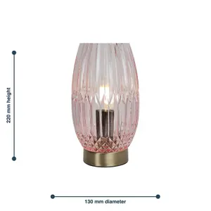 First Choice Lighting Facet Antique Brass with Pink Faceted Glass Table Lamp