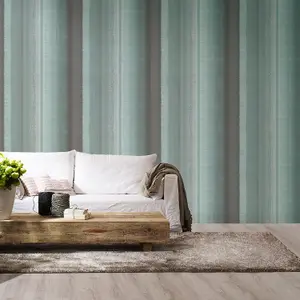 Galerie Loft Blue Silver Black Grey Metallic Multi-Stripe Textured Wallpaper