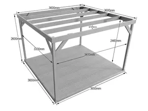 Wooden box pergola and decking, complete DIY kit (3.6m x 3.6m, Light green (natural) finish)