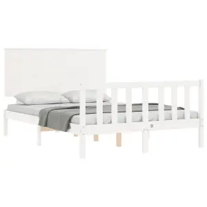 Berkfield Bed Frame with Headboard White Double Solid Wood