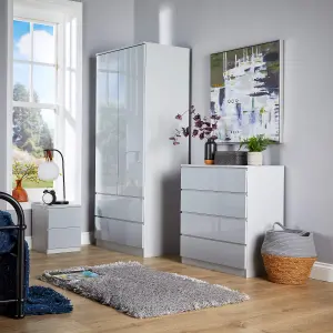 Home Source Lugano Grey 4 Drawer Chest of Drawers High Gloss Drawer Fronts