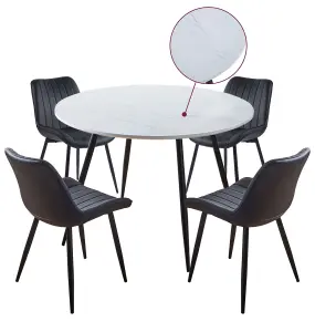 Hallowood Furniture Cullompton Large Round Dining Table (1.2m) with 4 Black Bonded Leather Chairs