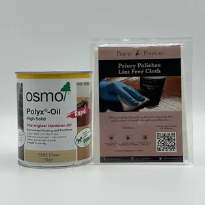 Osmo Polyx Oil Clear Matt 750ml (3062) & Free Priory Polishes Lint Free Cloth