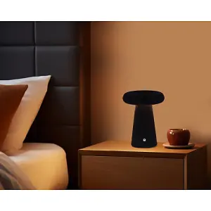 Designer Soft Black Felt Rechargeable Lamp with Donut Shade 3-Way Touch Dimmable