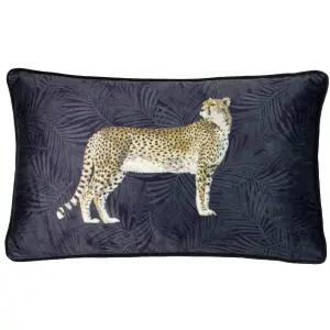 Paoletti Cheetah Forest Velvet Piped Polyester Filled Cushion