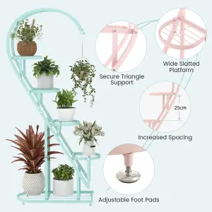 Costway 5 Tier Metal Plant Stand Heart-shaped Ladder Plant Shelf w/ Hanging Hook