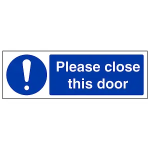 Please Close This Door Safety Sign - Adhesive Vinyl - 300x100mm (x3)