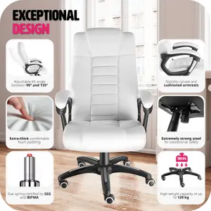 tectake Luxury office chair made of artificial leather - desk chair computer chair - white